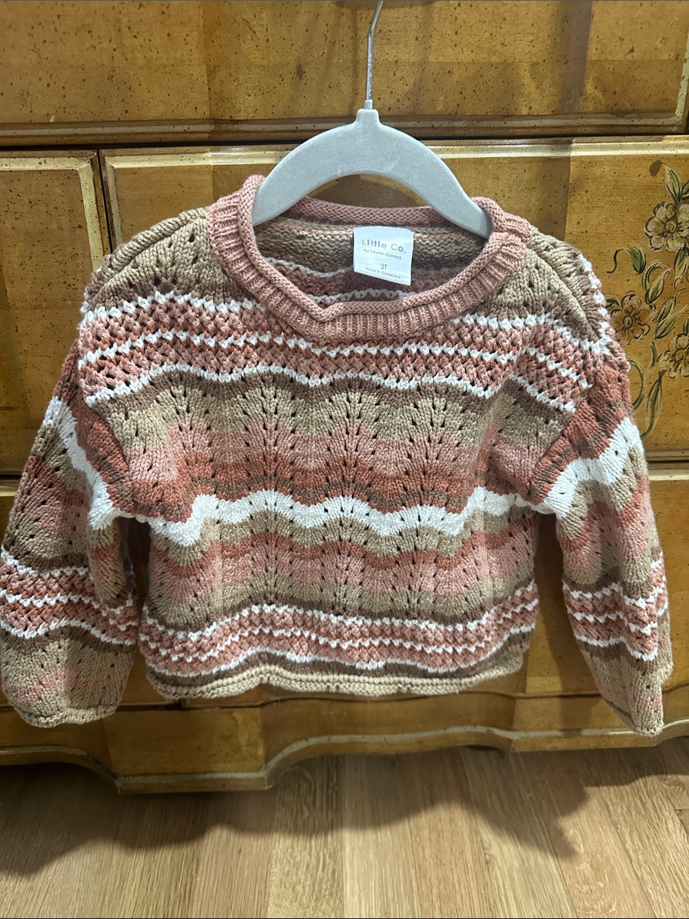 Little Co. Girls' Striped Knit Sweater in Pink and Tan